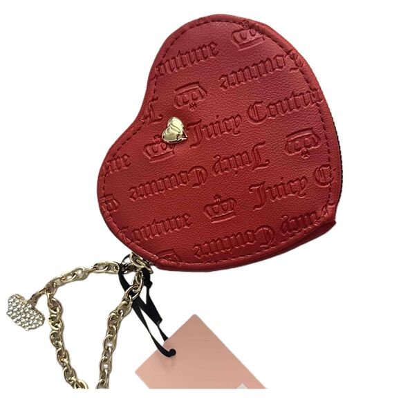 NWT Juicy Couture Chain Wristlet Womens Size 4”  Red Heart Shaped Embossed Logo - Picture 1 of 8